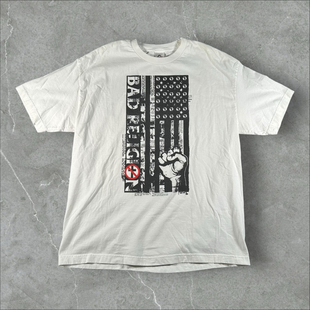 Vintage Bad Religion Shirt Men XL White 90s Y2K Punk Rock Band Tee USA FLAG Tour